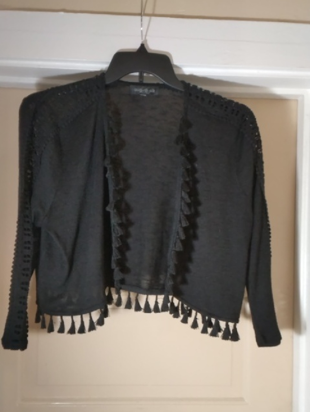 august silk Black Open-Front Tassel Trim Cardigan